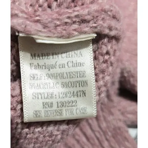 Button Henley Sweater Dusty Pink Poly Cotton Blend V-Neck SMALL Schoolgirl Crop - Picture 8 of 8